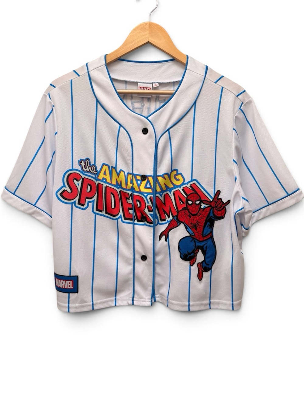 Marvel Spider-Man Cropped Boxy Baseball Jersey Size L